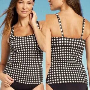 Lands' End Womens Size 18 Black Gingham Tankini Swimsuit Top Square Neck Cami